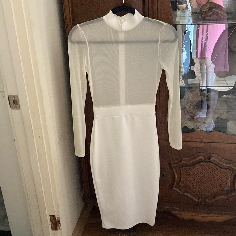 Size 2 MissGuided brand fitted/stretchy white dress